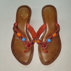 Diego di Lucca Beaded Sandal Womens 37 Vera Pelle‎ Leather Wooden Wedge Thong